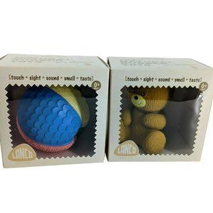 LANCO TOYS 100% Natural rubber SQUEAK organic baby toy touch sight Ball & Teddy